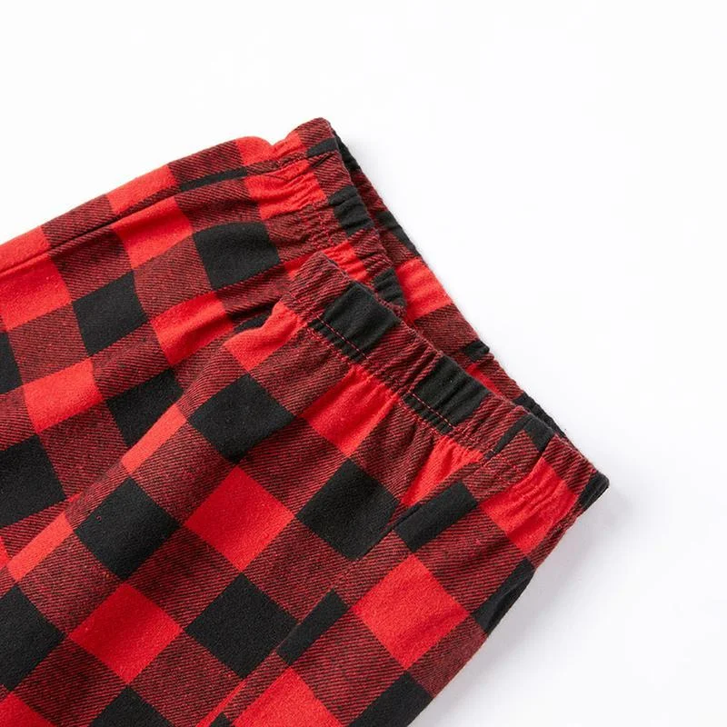 Christmas We are Family 2024 Letter Print Black & Red Plaid Family Matching Grey Pajamas With Dog