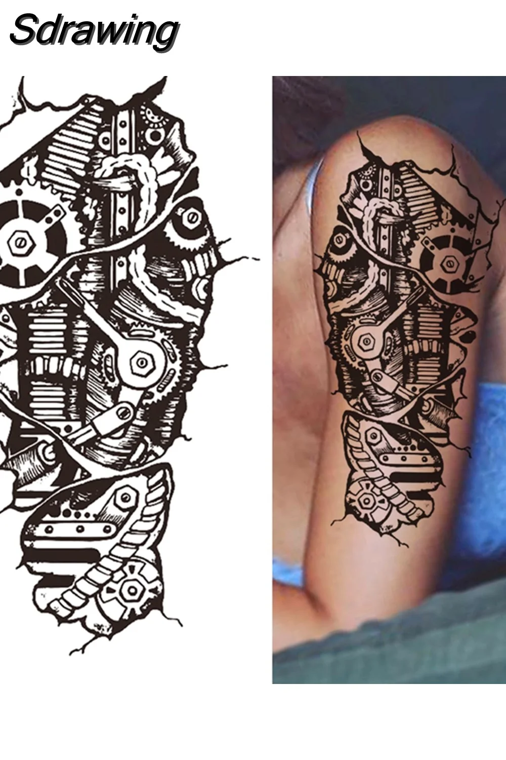 Sdrawing Forest Tattoo Sticker For Men Women Children Tiger Wolf Death Skull Temporary Tattoo Fake Henna Skeleton King Animal Tatoo 430-0