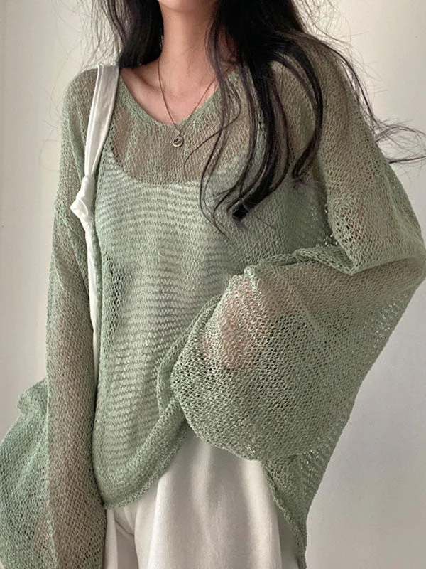 Brownm Vintage Oversized Long Sleeve Crochet Knit Top