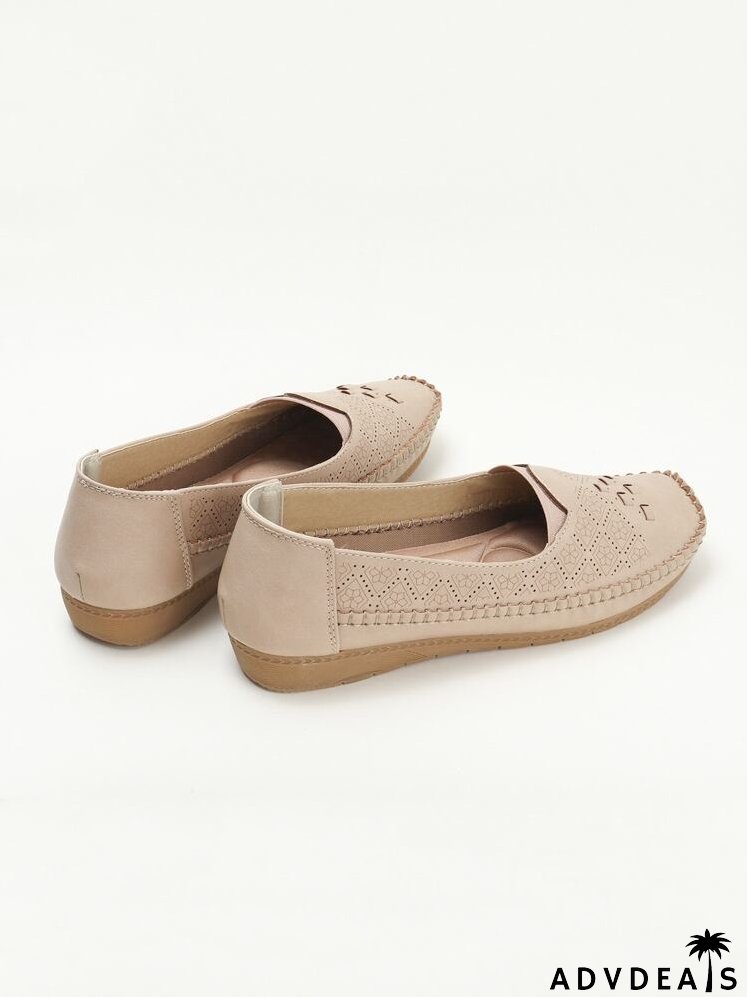 Perforated & Stitch Detail Square Toe Flats