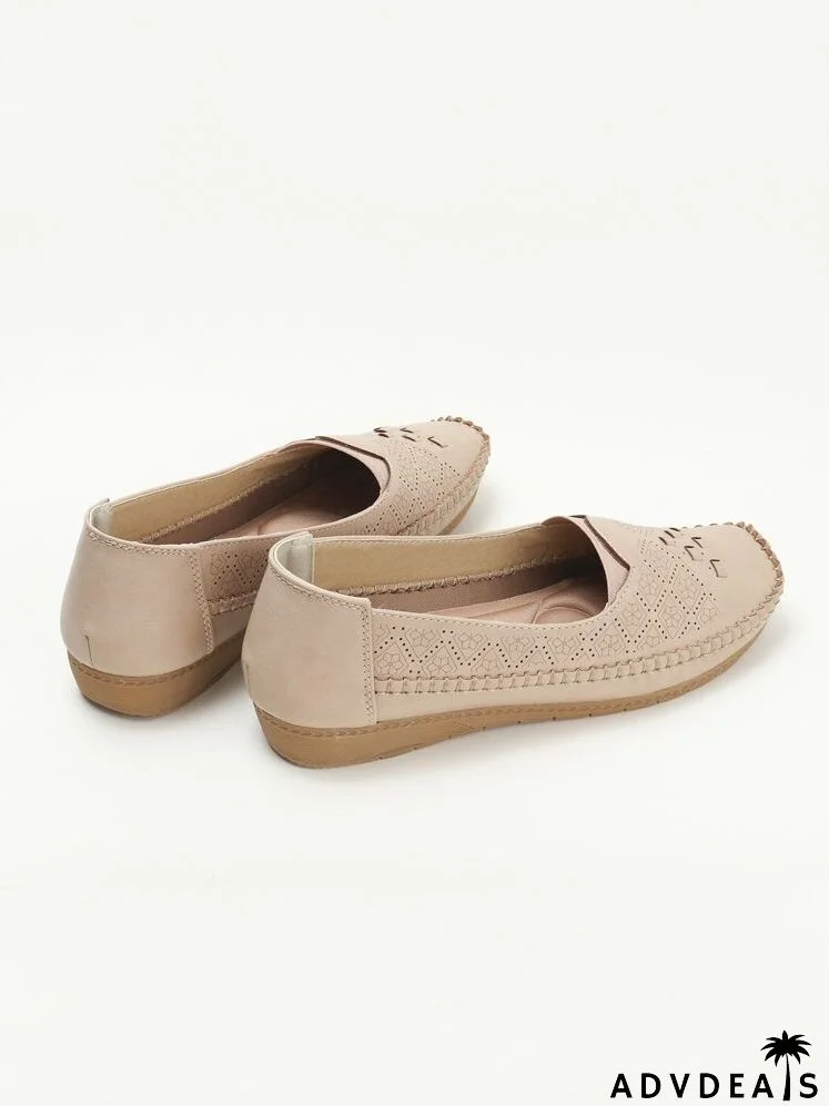 Perforated & Stitch Detail Square Toe Flats