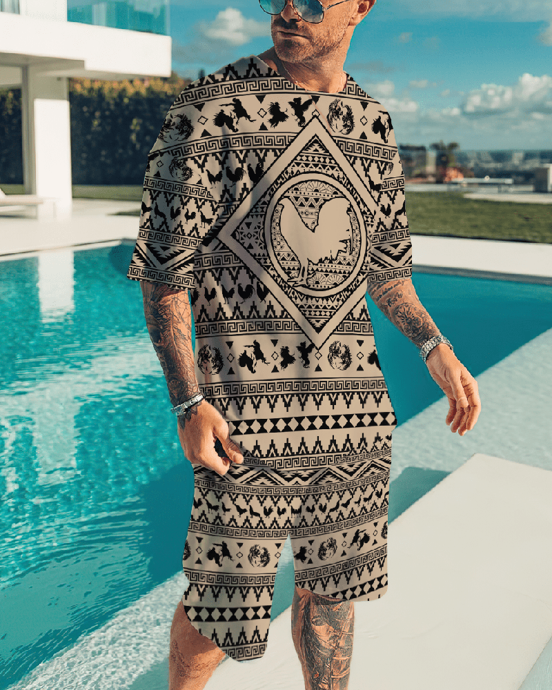 men's printed casual sports suit