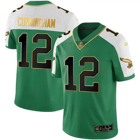 Men's Philadelphia Eagles #12 Randall Cunningham Kelly Green Alternate Gold Vapor Limited Jersey