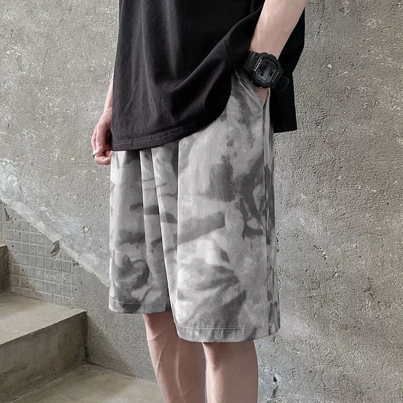 Aonga Camouflage Men Shorts Summer Harajuku Tie Dyed Casual Short Pants Oversize Knee Length Elastic Waist Sport Trousers