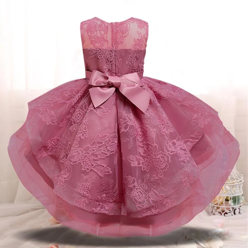 Elegant Girls Princess Dress Wedding and Birthday Party Bridesmaid Tulle Lace Embroidery Formal Dresses Kids Children Ball Gown