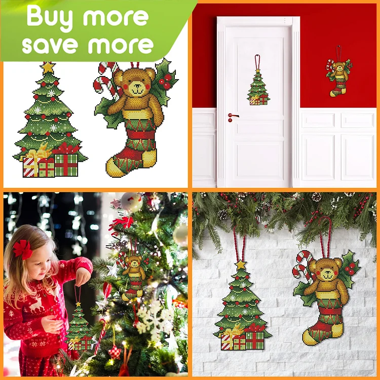 Door Ornaments Christmas Tree Bear 11CT Stamped  Cross Stitch 20*28CM(7.87*11.02in)
