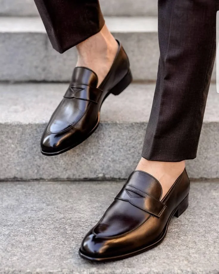 Men's Black Leather Slip-On Loafer Moccasins