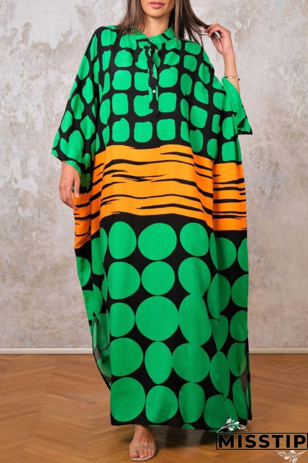 Yellow Casual Print Patchwork O Neck Long Dress Dresses