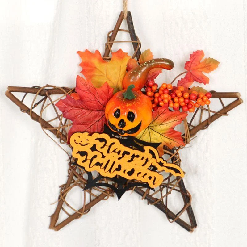 Wooden Halloween Decoration Star Hanging Ornament Wreath