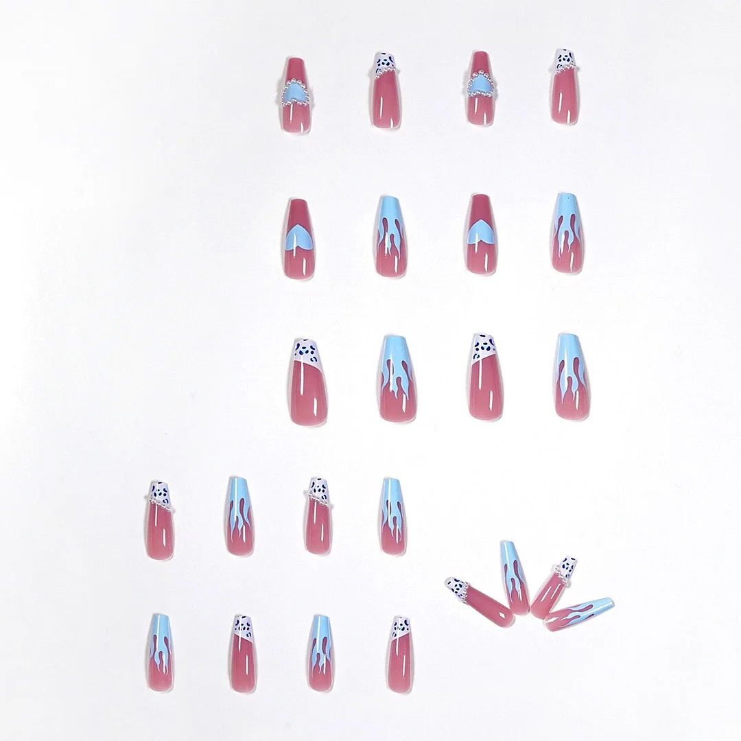 Fake Nails Blue Flame Full Cover Fake Nails DIY Glue Press On Nails Nail Supplies For Professionals-Nail Inspo