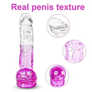 8.26-9.44 Inches Crystal Transparent Pink Realistic Dildo With Suction Cup