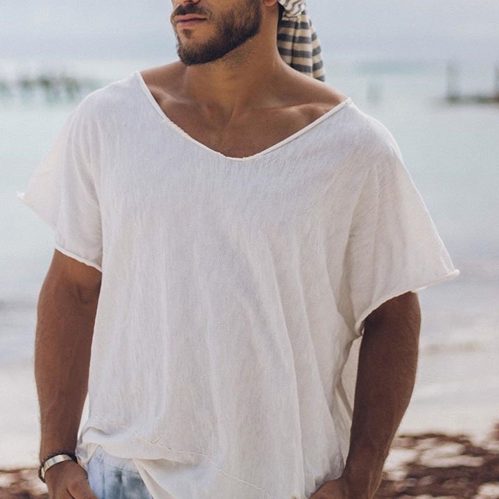 Men's Fashion Casual Short Sleeve V neck Shirt