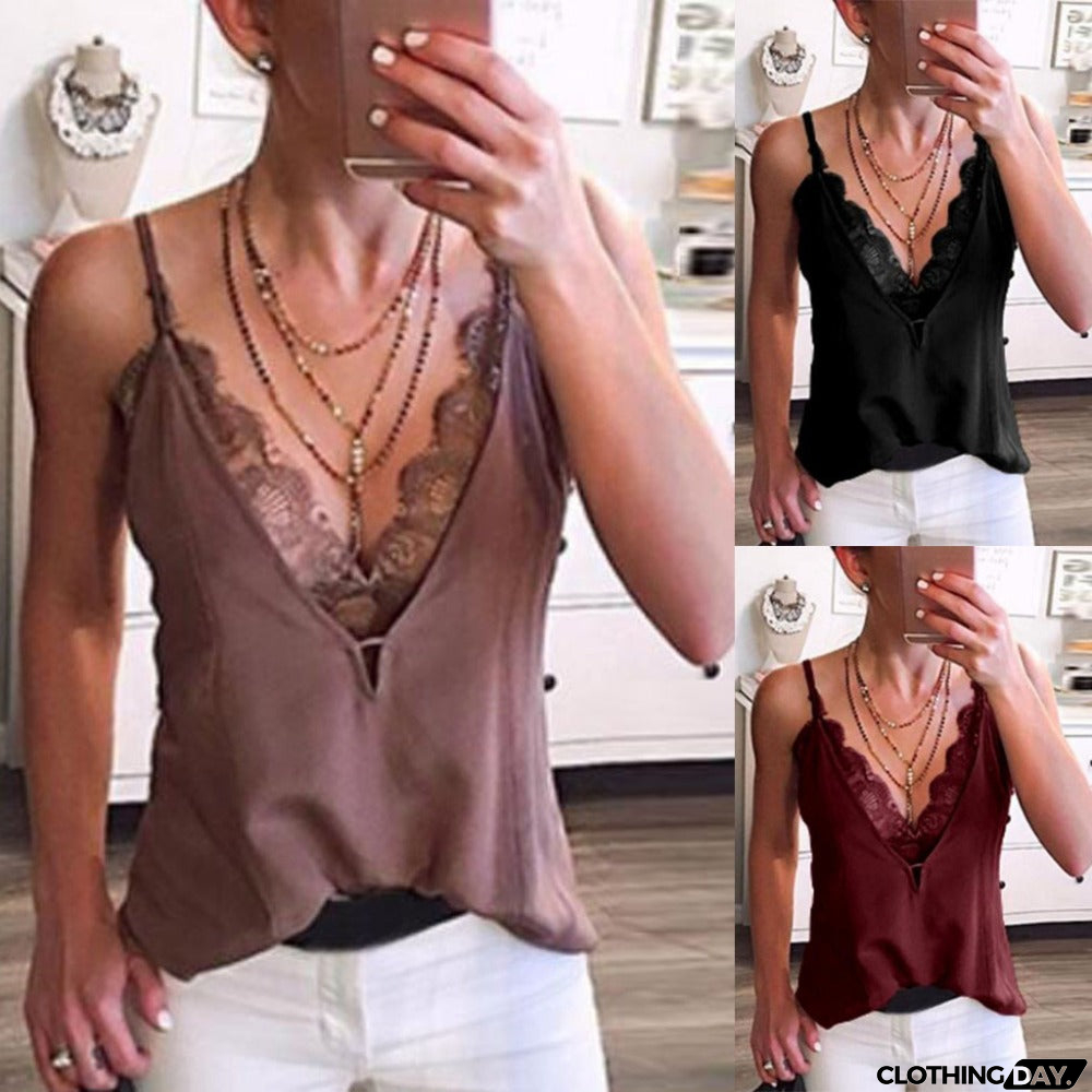 Lace Patchwork Strappy Sleeveless Camis Vest