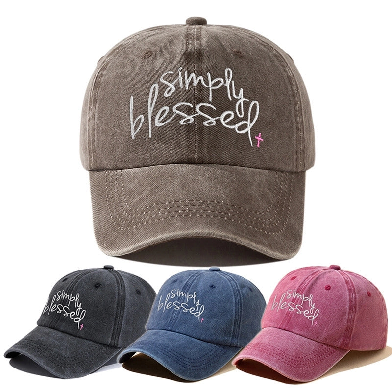 Simply Blessed Wide Brim Sunshade Washed Baseball Cap Embroidered English Alphabet Baseball Cap Old Cap
