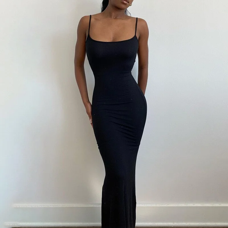 Satin Slip Sleeveless Backless Slim  Maxi Dress 2023 Fall Winter Women Christmas Halloween Party  Concise