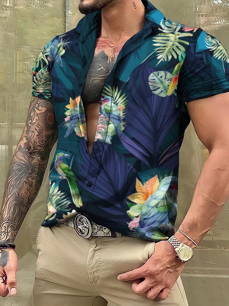 Casual Loose Hawaiian Floral Print Men's Shirt at Hiphopee