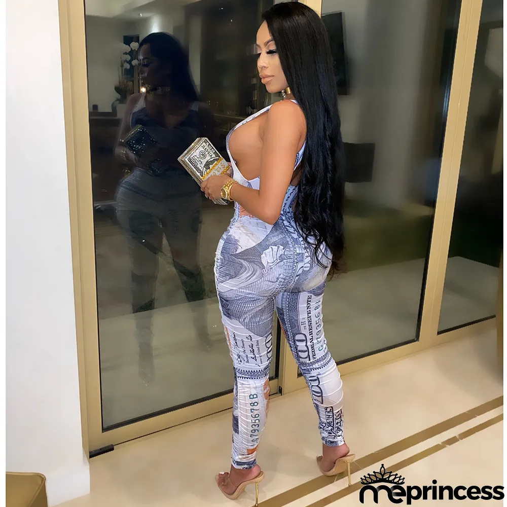 Dollar Print Vest And Pants Two Piece Set