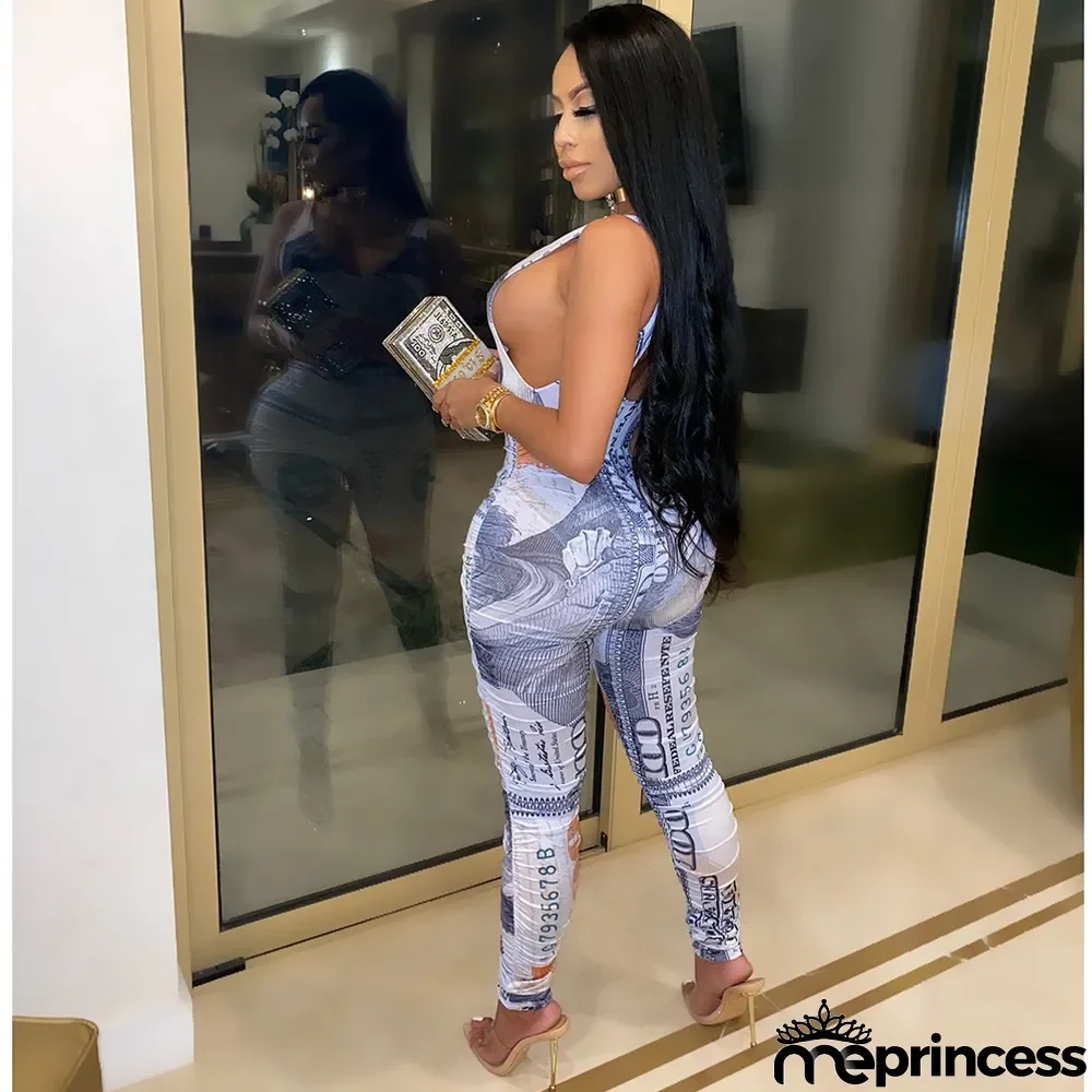 Dollar Print Vest And Pants Two Piece Set