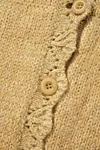 Women's Elegant Lantern Sleeve Scallop V Neck Buttoned Front Cropped Cardigan
