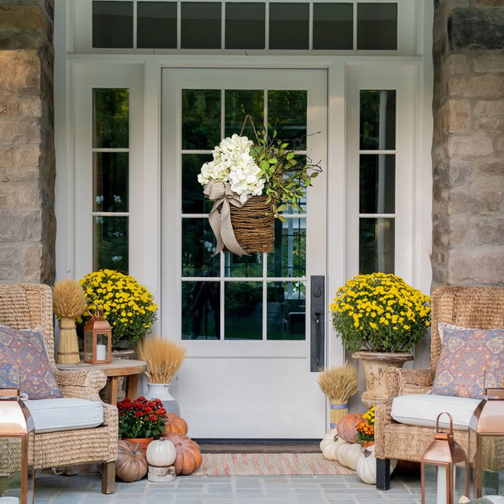 Spring Simulation Holiday Decoration Cream Hydrangea Flower Basket