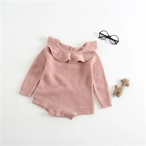 Newborn Baby Girls Boys Knitted Romper Baby Clothes Cotton Pompom Woolen Baby Rompers Ruffle Infant Baby Boys Jumpsuit Overalls