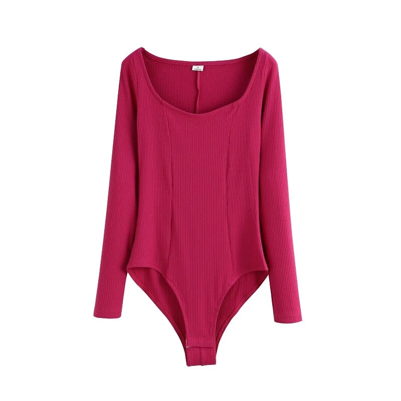 Toppies Sexy Slim Knitted Bodysuits Woman Long Sleeve Tops Deep U Collar Overalls Mesh Bodysuit