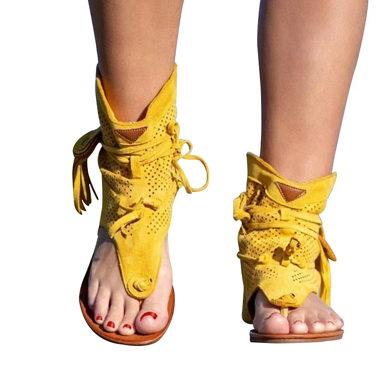 Fashion Women Hollow Tassel Flip-flop Sandals Flat Heel Summer Beach Shoes-Annaletters