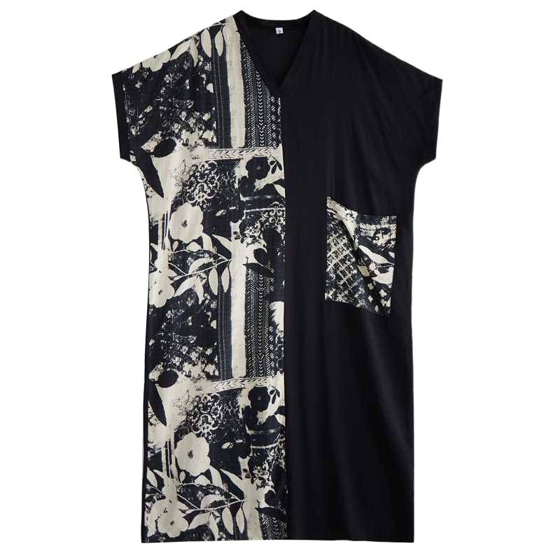 Thin cotton linen short-sleeve dress