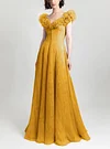 RUffled Shoulders Mustard Dress