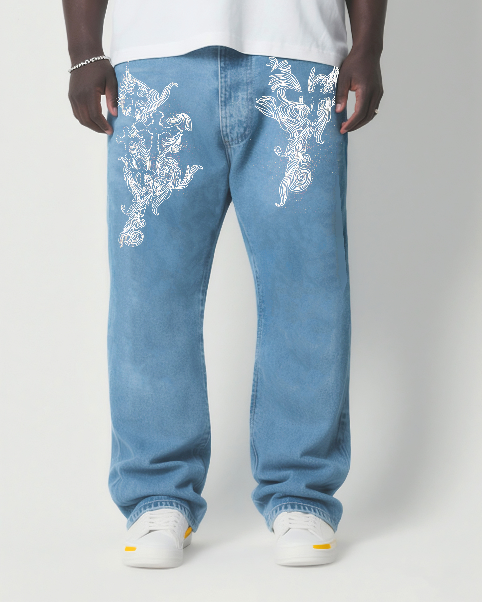 Big & Tall Men's Fashion Street Printed Wash Denim Pants
