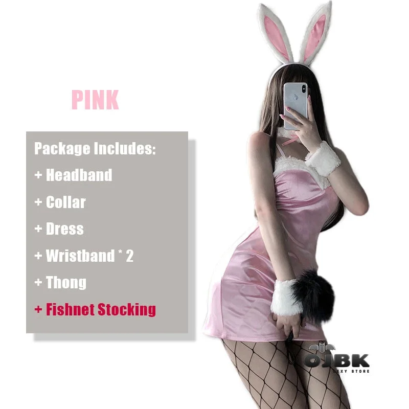 Sexy Classic Bunny Girl Cosplay Outfit Black Pink Japanese Anime Rabbit Uniform Porno Party  For Women Sex Lingerie AV Sets 0721