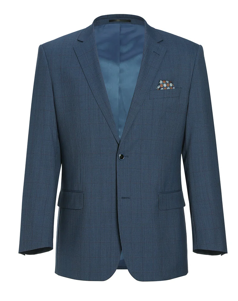 100% Wool Mini Check Pattern Regular Fit 2 Button Blazer in Blue