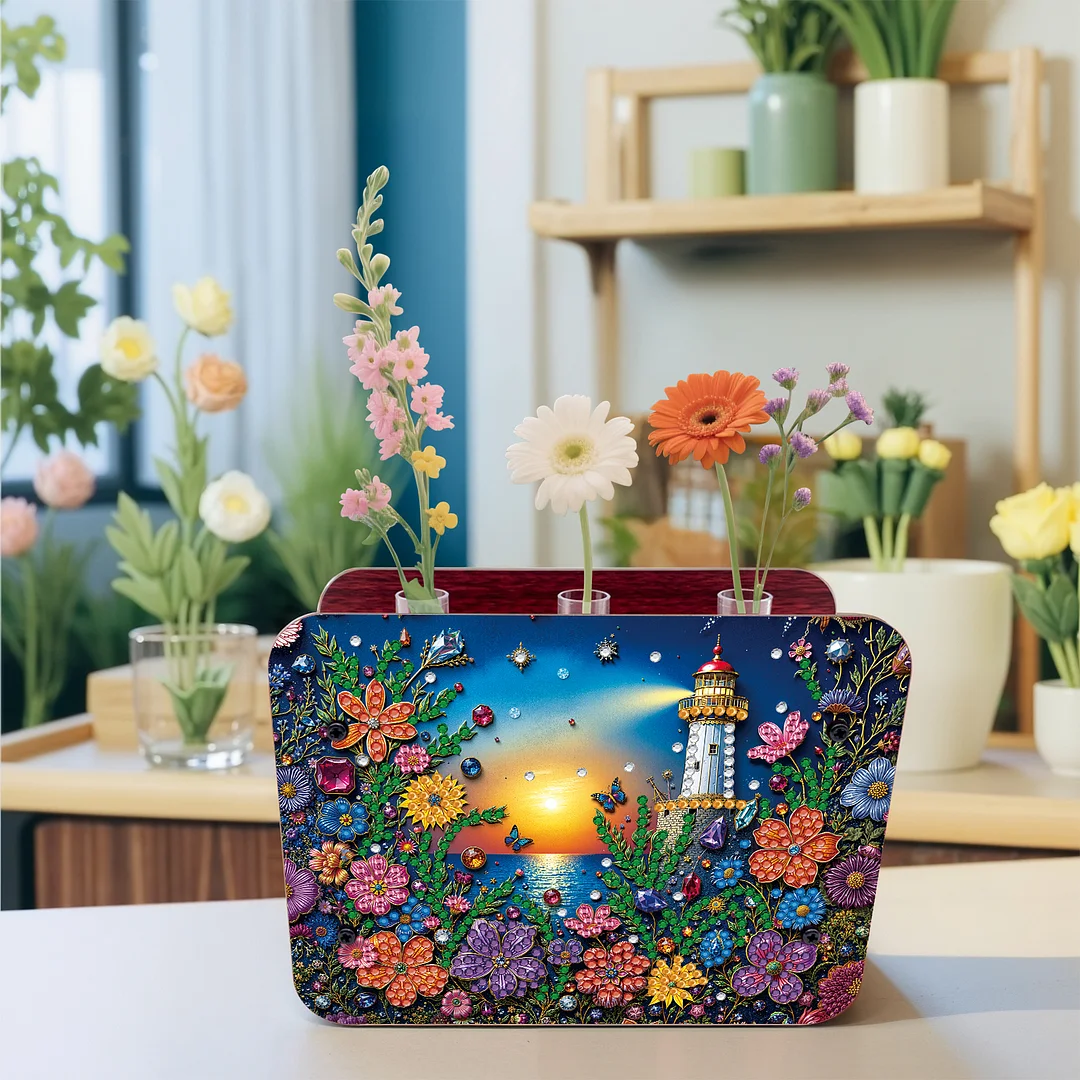 Lighthouse DIY Flower Vase Wooden Double Sided Desktop Diamond Art Kit Decor
