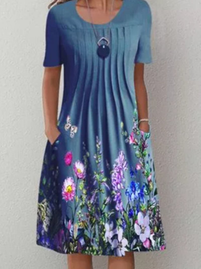 Floral Print Casual Pleated Dress