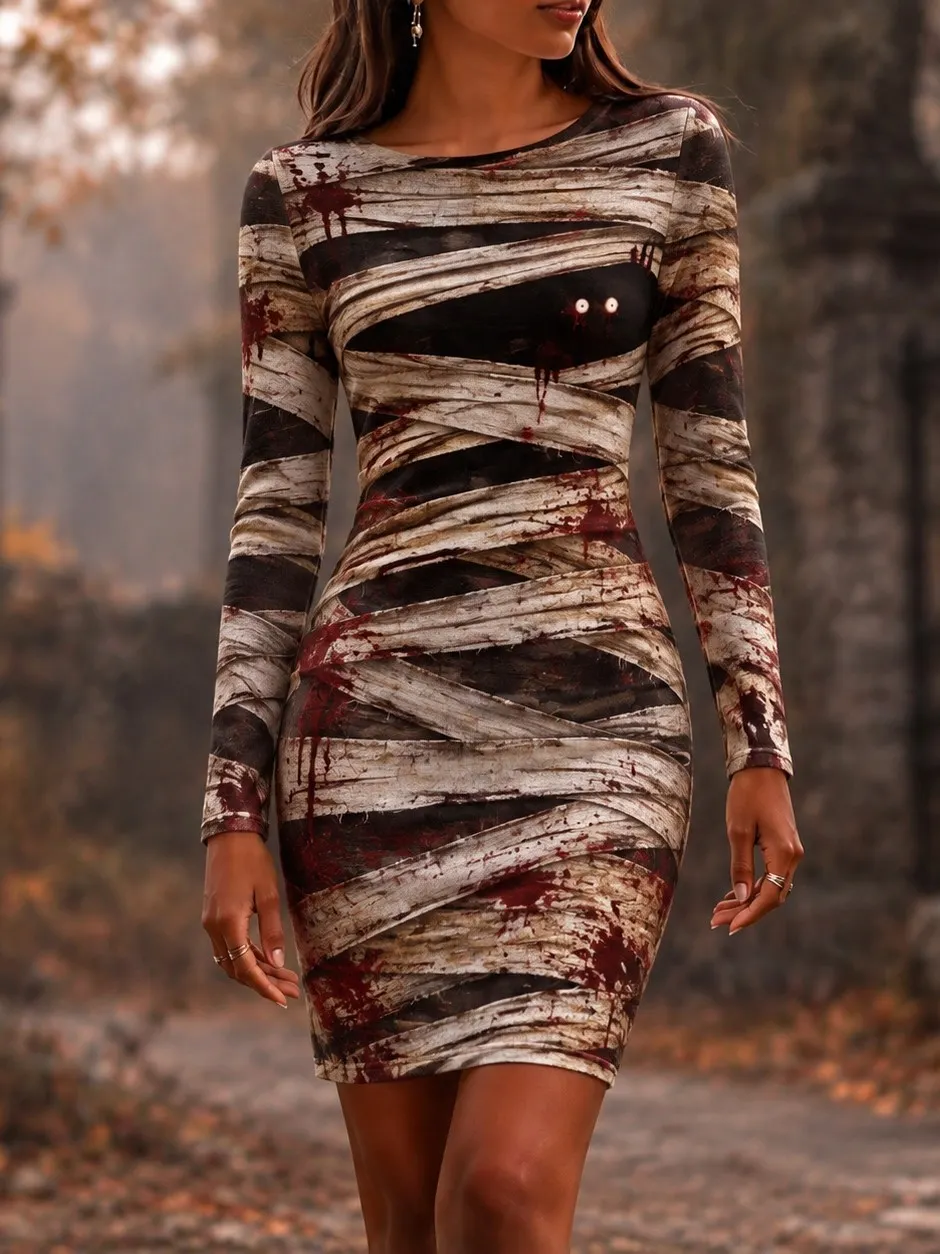 Comstylish Women's Bloodstained Bandage Print Dress