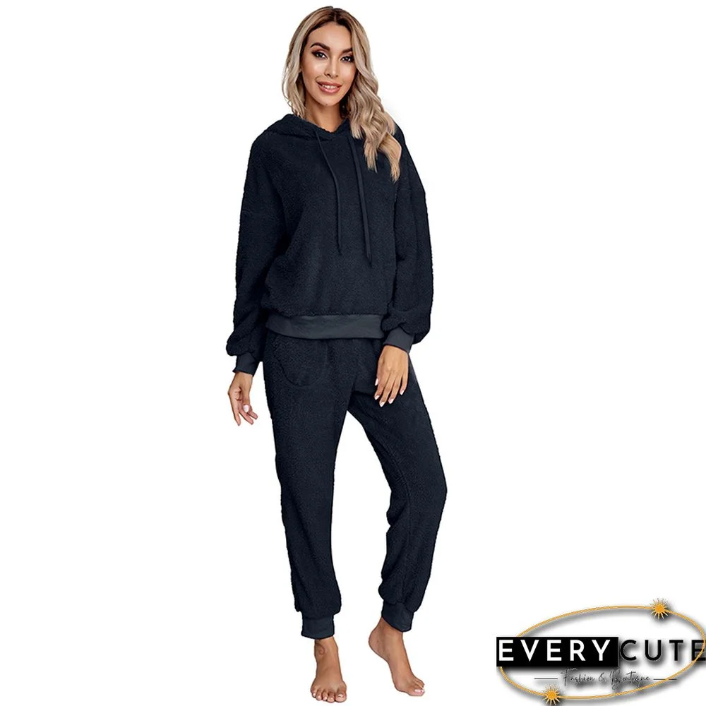 Navy Blue Drawstring Hoodie Loungwear Set