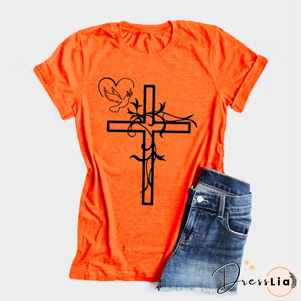 Womens Crew Neck Tees Shirts Summer Tops Christian Solid Color Graphic Tshirts God Faith