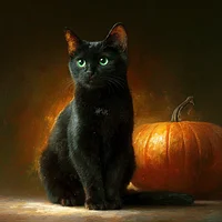 Halloween Cat and Pumpkin - Diamond Painting