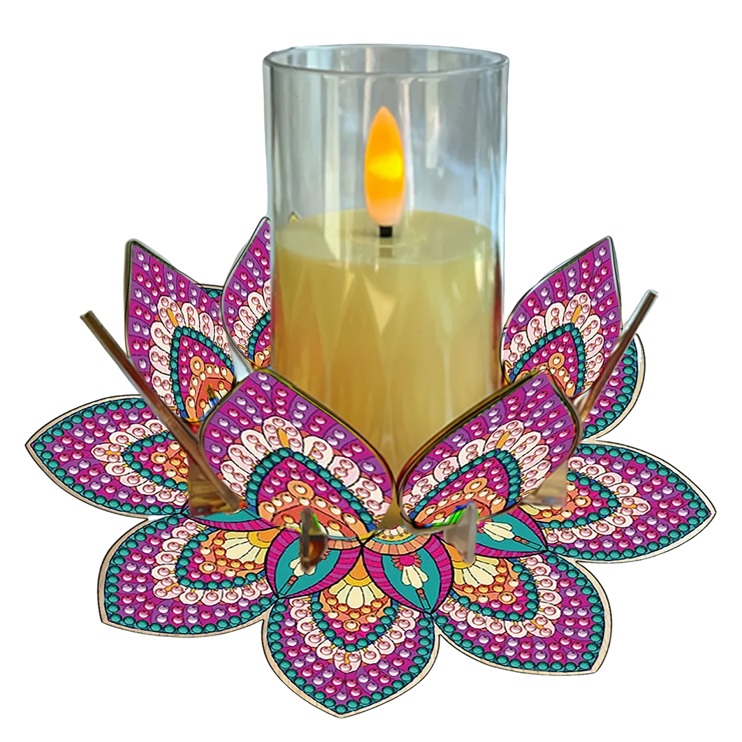 Mandala Lotus-N Acrylic DIY Diamond Painting Candle Holders Without Candles Crystal Painting Tealight Candle Stand Table Centerpiece for Adults Beginners Home Party Decor