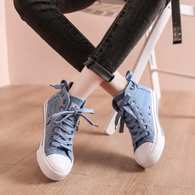 comemore 2021 Couples Cowboy Thick-soled Non-slip Men Platform Casual Sports Canvas Vulcanize Shoes for Women Women's Sneakers