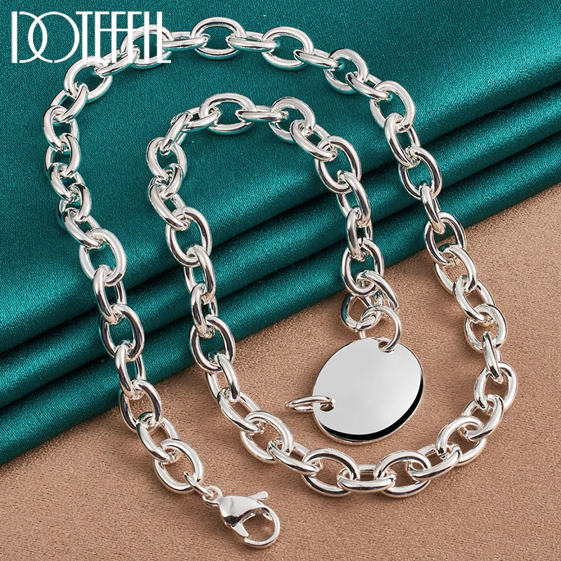 DOTEFFIL 925 Sterling Silver Oval Round Pendant Necklace 18 Inch Chain For Man Women Jewelry