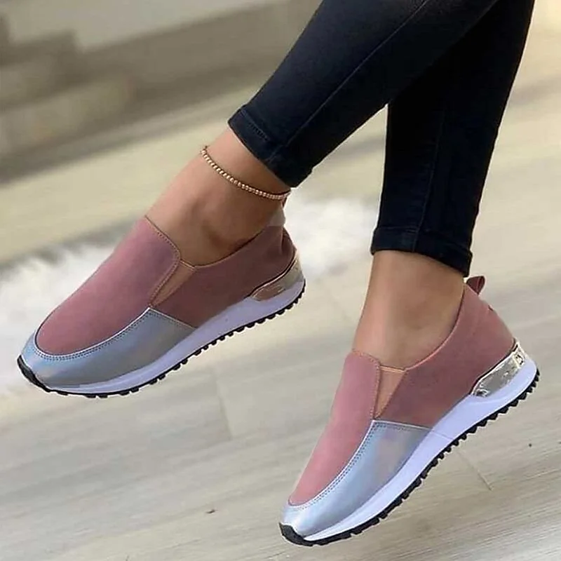 Women's Sneakers Plus Size White Shoes Outdoor Daily Platform Round Toe Sporty Casual Walking Shoes Loafer Color Block Black White Rosy Pink | IFYHOME
