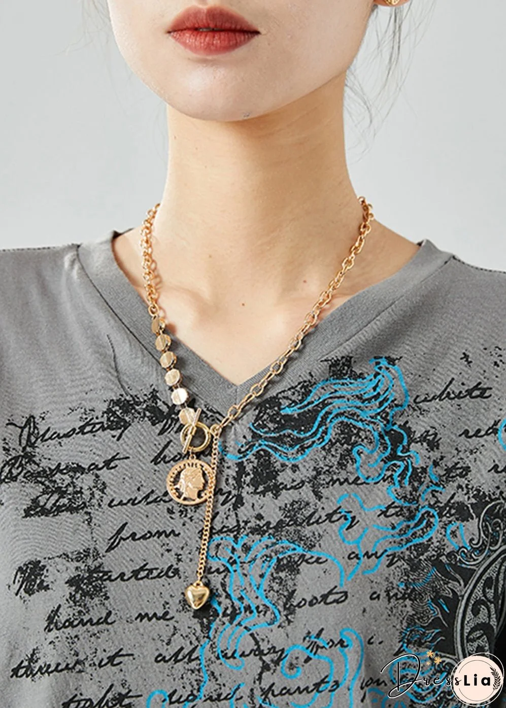 Plus Size Grey V Neck Print Cotton Tanks Summer