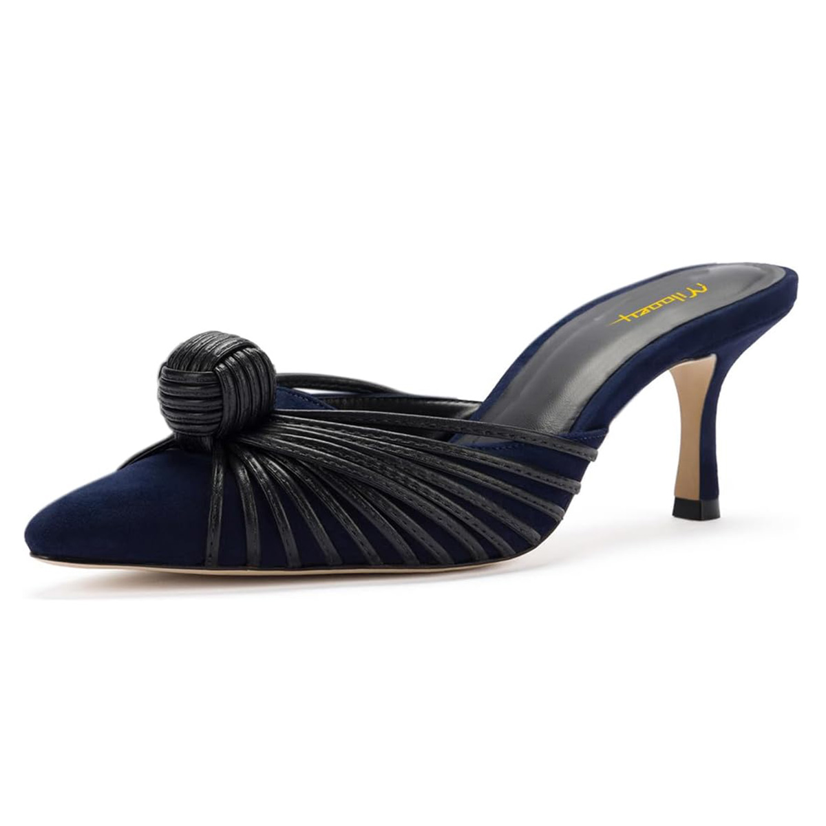 Navy Strappy Pointed Toe Women's Mules Shoes with Kitten Heel Nicepairs