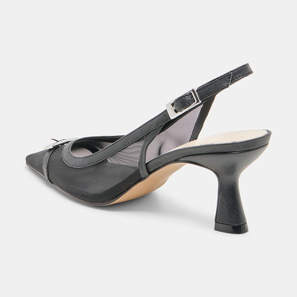 Elegant Pointed Toe Slip On Slingback Pumps Women's Black Heels