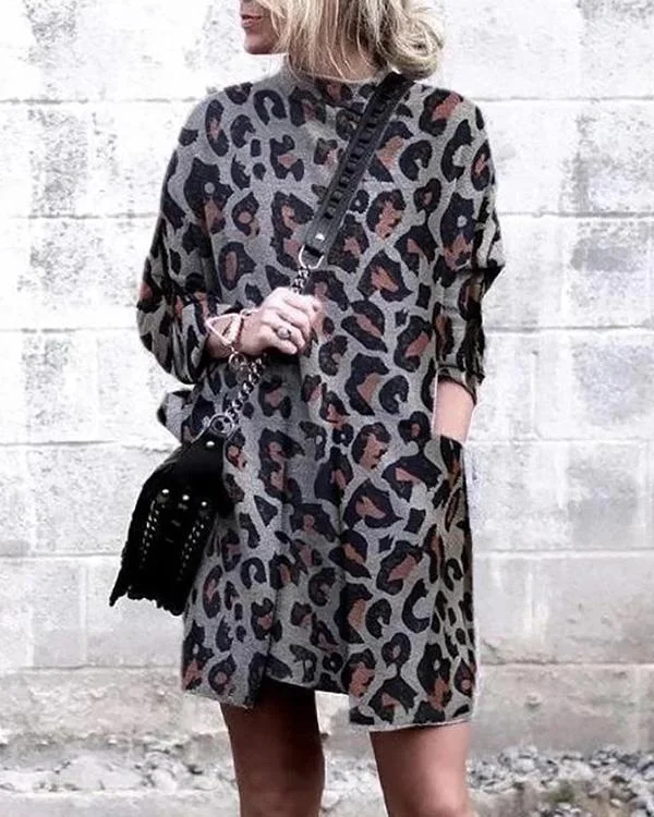 Women's Leopard Printed Turtleneck Dress