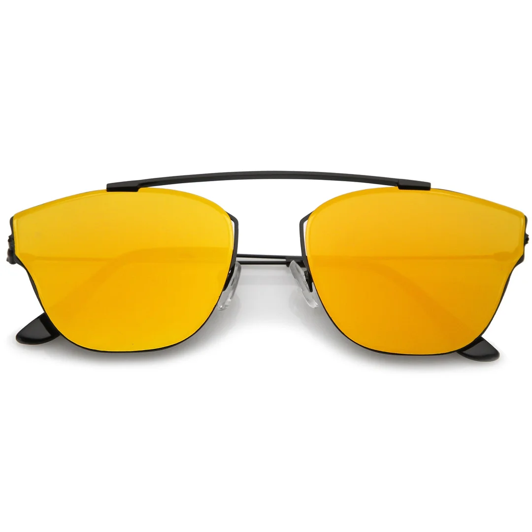 Modern Ultra Slim Metal Curved Crossbar Colored Mirror Flat Lens Pantos glasses 57mm