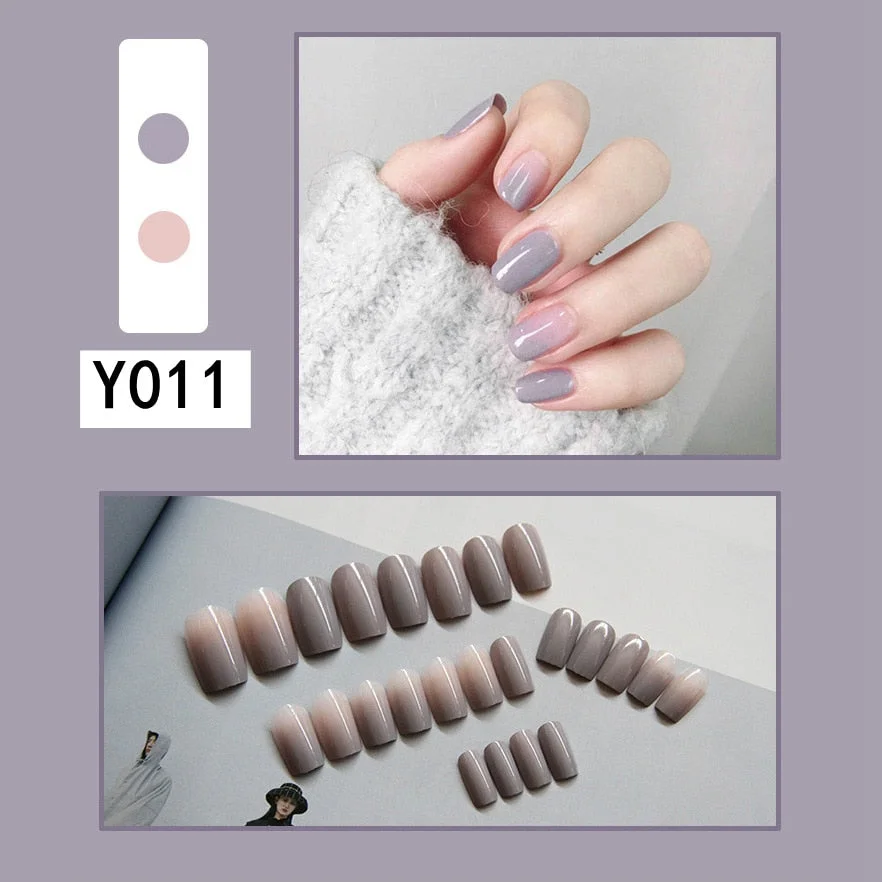 Fashion 24pc/set French Styel Press On False Nail Tips 10 Sizes Fake Nails Full Cover Nail Tips With Nail Adhesive Tab Sticker-Nail Inspo