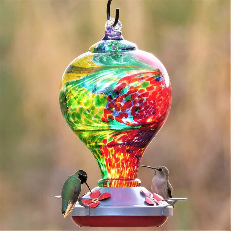 Hand Blown Glass Hummingbird Feeder - 32 Ounces - Nebula
