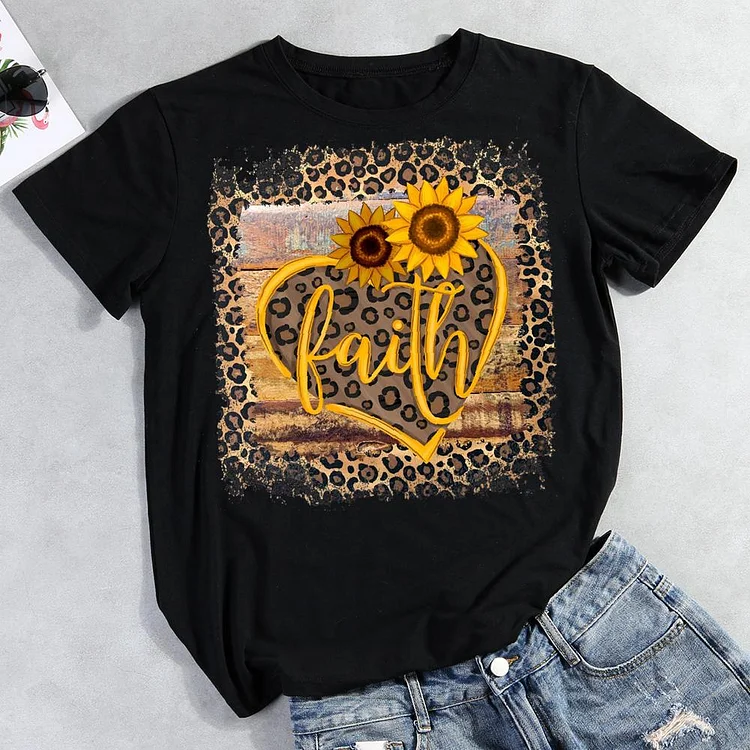 Faith sunflower Round Neck T-shirt-Annaletters